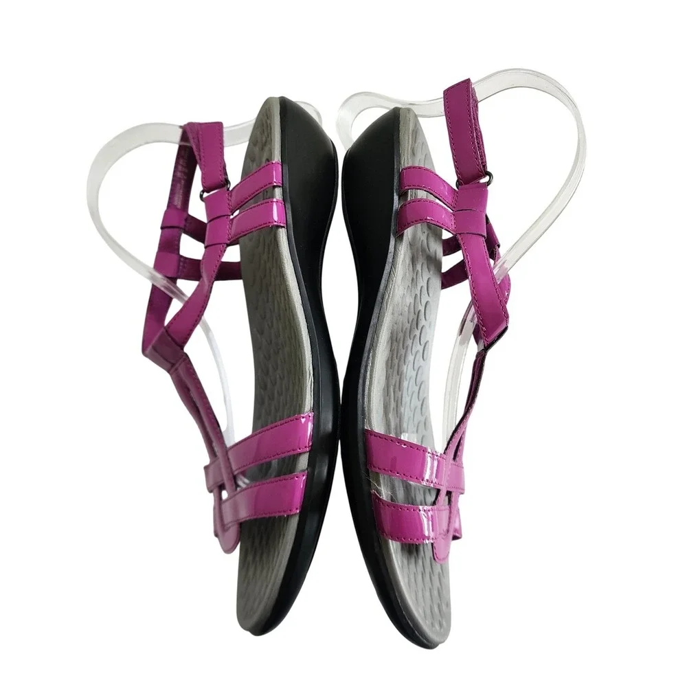 Clarks Womens Sonar Aster Sandals Size 10W Magenta Purple Leather Strappy Wedge
